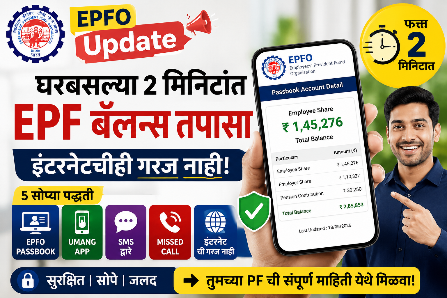 EPFO Update: घरबसल्या 2 मिनिटांत EPF बॅलन्स तपासा, इंटरनेटचीही गरज नाही!