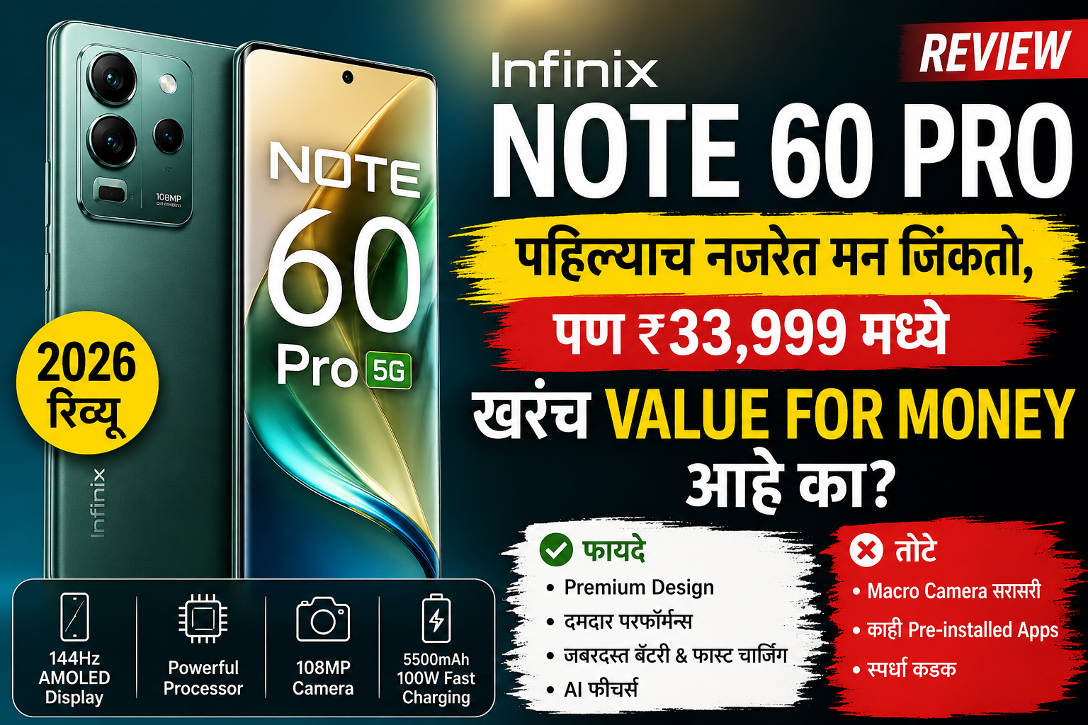 Infinix Note 60 Pro Review 2026 पहिल्याच नजरेत मन जिंकतो, पण ₹33,999 मध्ये खरंच Value for Money आहे का