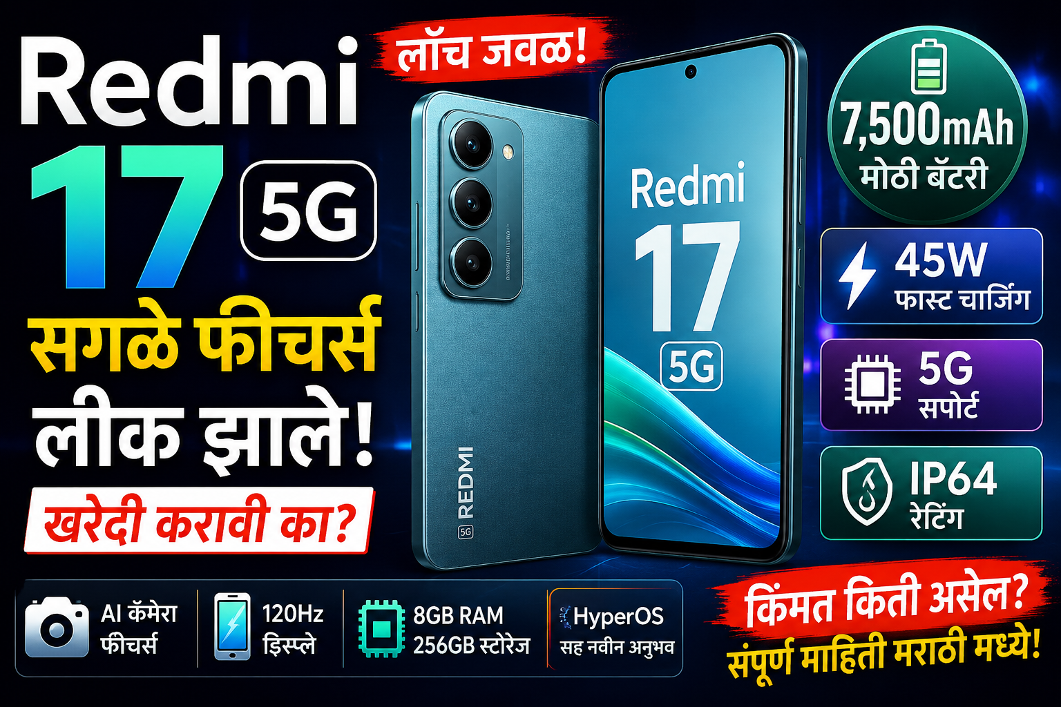 Redmi 17 5G लॉन्च जवळ! 7500mAh बॅटरी, 45W चार्जिंग
