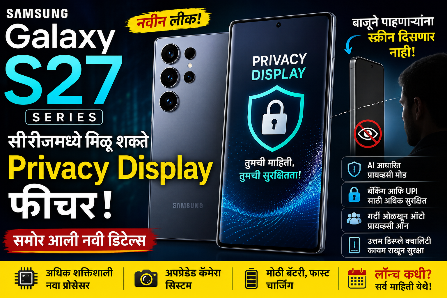 Samsung Galaxy S27 Series Leak Privacy Display फीचरसह होणार लॉन्च जाणून घ्या संपूर्ण माहिती