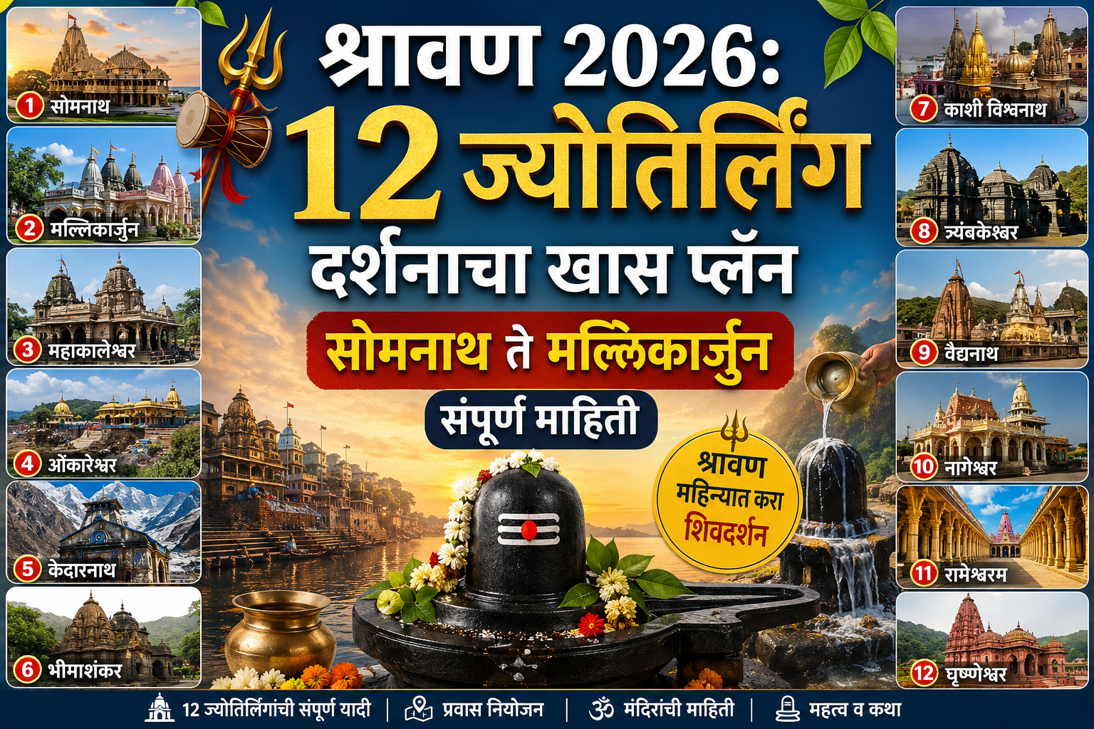श्रावण 2026: 12 ज्योतिर्लिंग दर्शनाचा खास प्लॅन; सोमनाथ ते मल्लिकार्जुन संपूर्ण माहिती